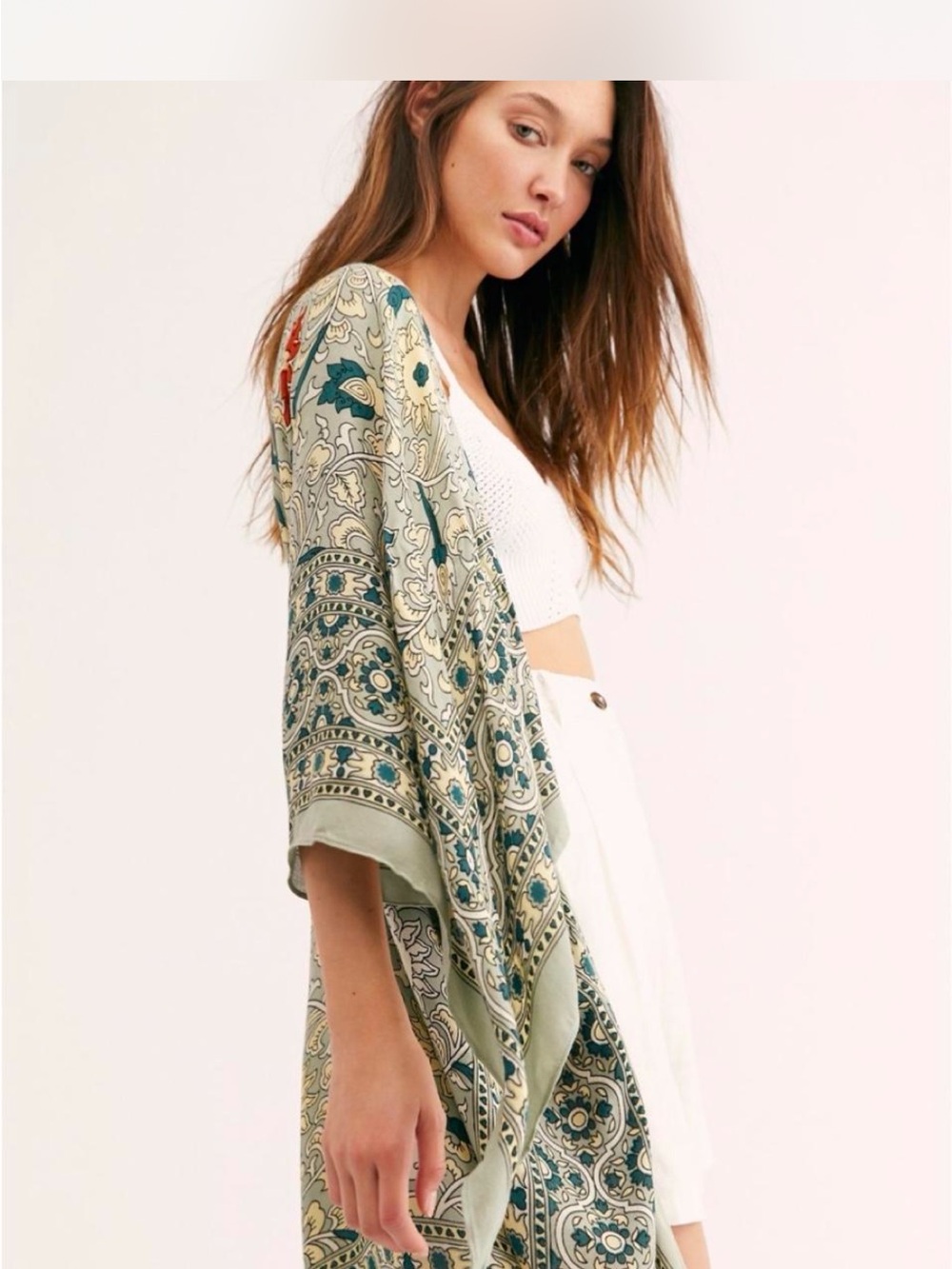 Free People Floral Print Tank Top in Teal, Cream, Yellow